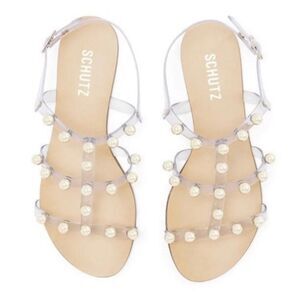 Schutz Yarin studded pearl jelly flats NWOB